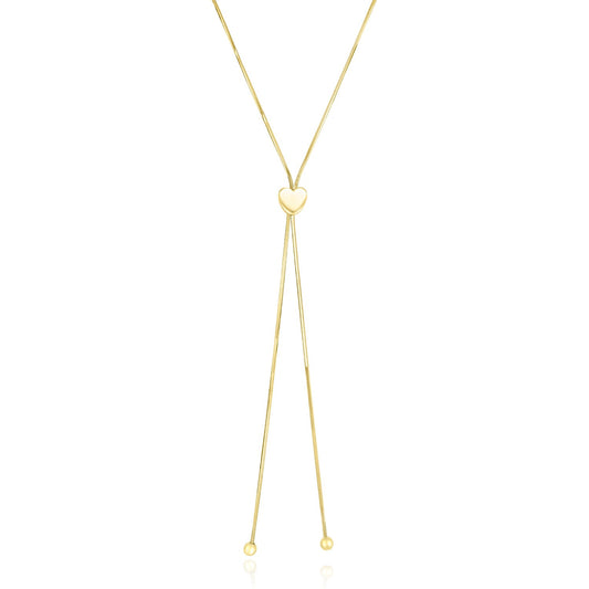 14k Yellow Gold Adjustable Heart Style Lariat Necklace-Teresa&#39;s Fashionista LLC