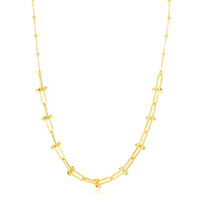 14k Yellow Gold Beaded U Link Chain Necklace-Teresa&#39;s Fashionista LLC