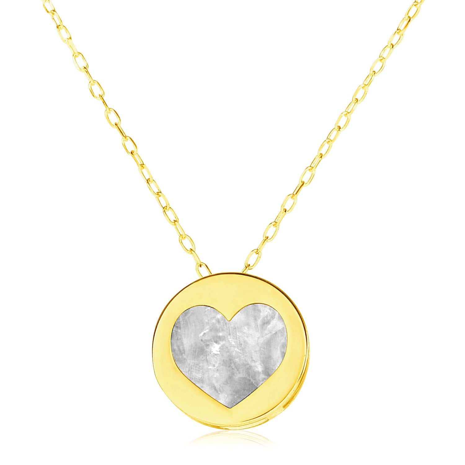 14k Yellow Gold Necklace with Heart in Mother of Pearl-Teresa&#39;s Fashionista LLC