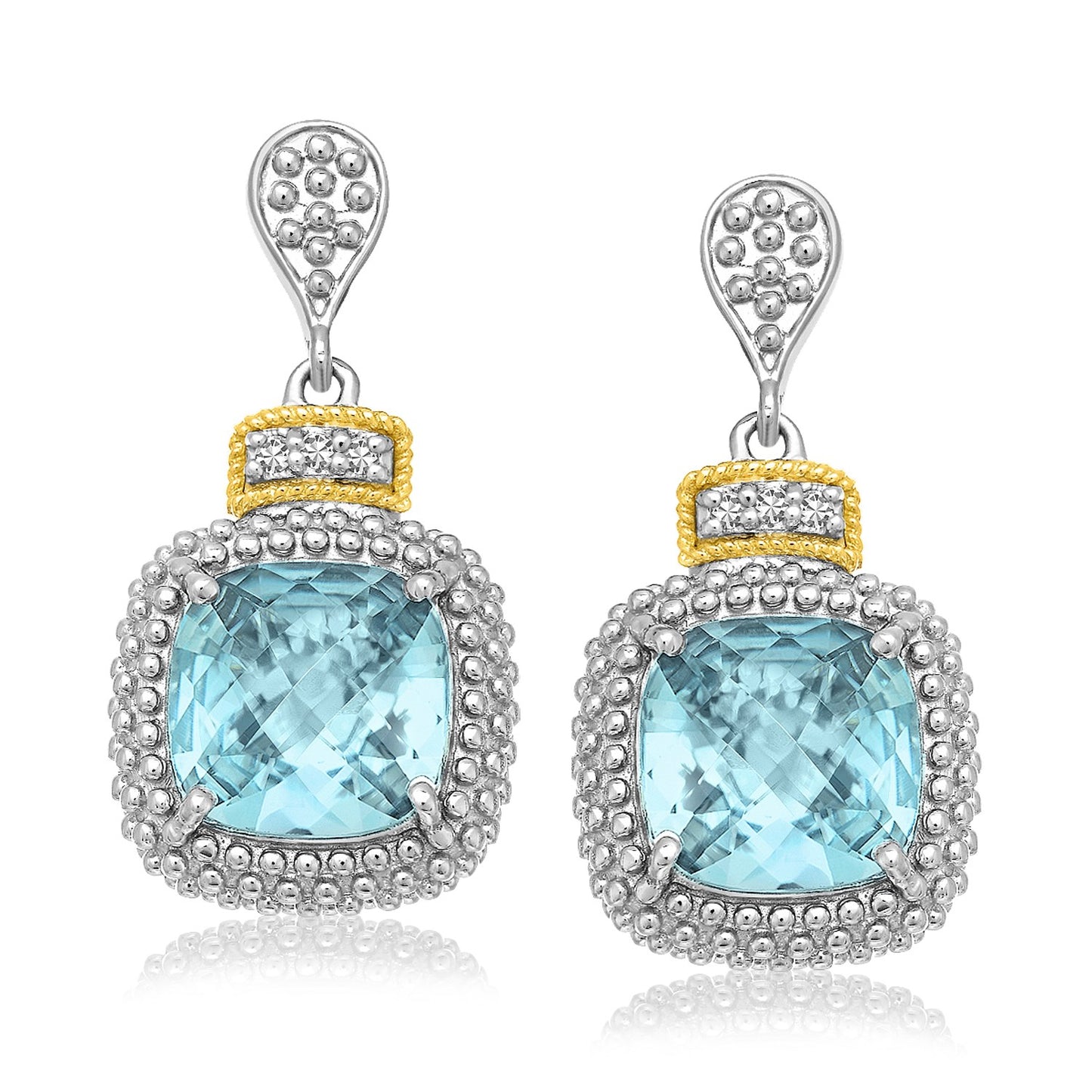 18k Yellow Gold & Sterling Silver Sky Blue Topaz & Diamond Earrings (.05cttw)-Teresa&#39;s Fashionista LLC