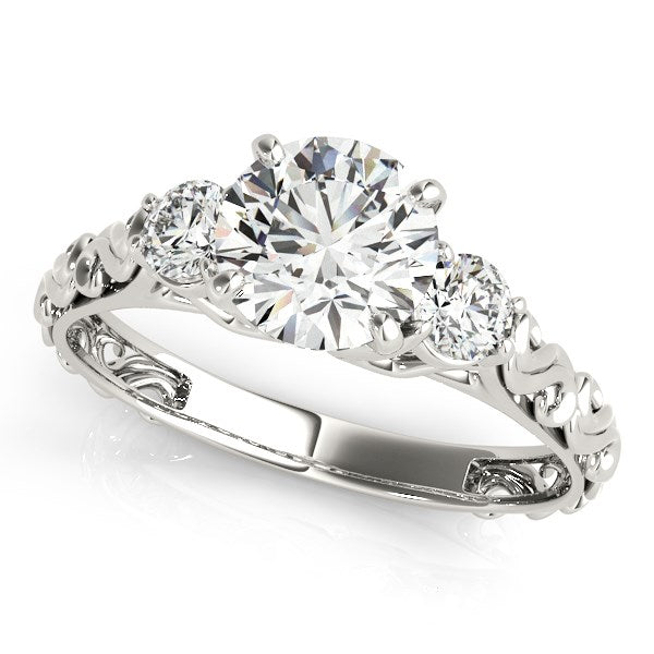 14k White Gold Antique Design 3 Stone Diamond Engagement Ring (1 3/4 cttw)-Teresa&#39;s Fashionista LLC