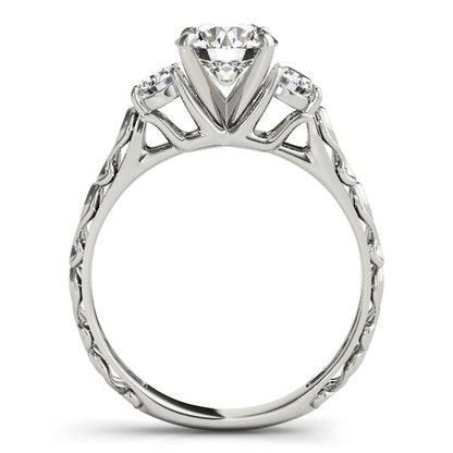 14k White Gold Antique Design 3 Stone Diamond Engagement Ring (1 3/4 cttw)-Teresa&#39;s Fashionista LLC