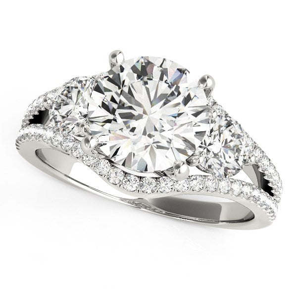 14k White Gold 3 Stone Split Pave Shank Diamond Engagement Ring (2 3/4 cttw)-Teresa&#39;s Fashionista LLC