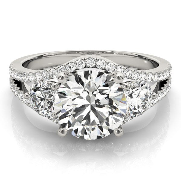 14k White Gold 3 Stone Split Pave Shank Diamond Engagement Ring (2 3/4 cttw)-Teresa&#39;s Fashionista LLC