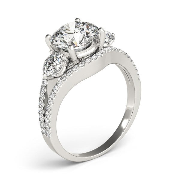 14k White Gold 3 Stone Split Pave Shank Diamond Engagement Ring (2 3/4 cttw)-Teresa&#39;s Fashionista LLC