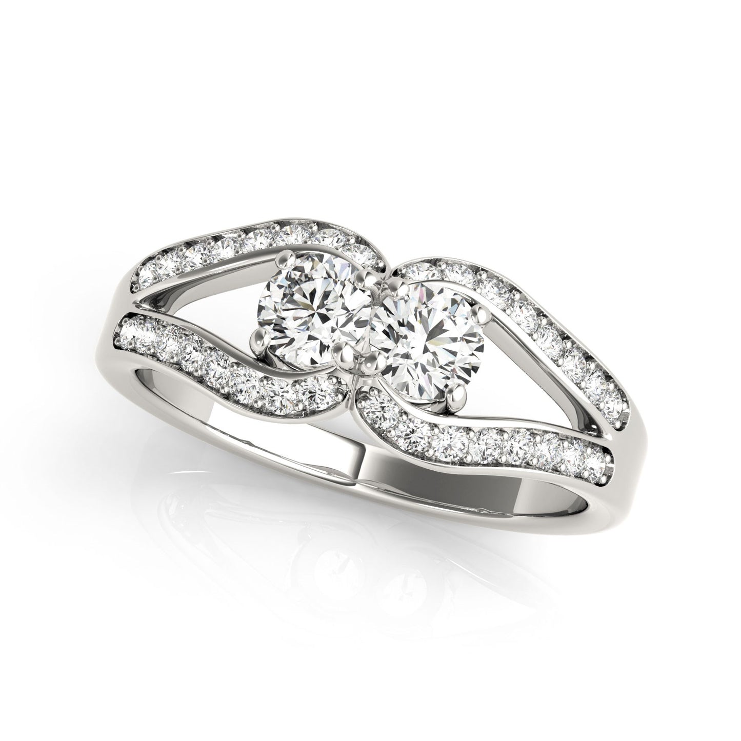 Two Stone Split Shank Design Diamond Ring in 14k White Gold (3/4 cttw)-Teresa&#39;s Fashionista LLC