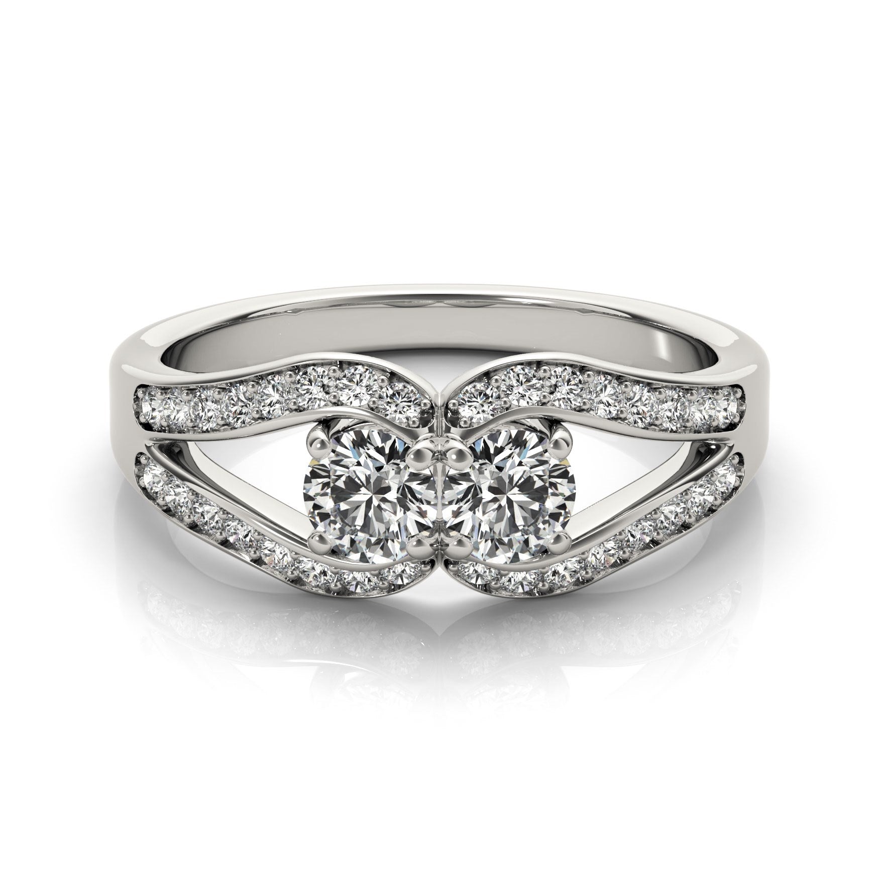 Two Stone Split Shank Design Diamond Ring in 14k White Gold (3/4 cttw)-Teresa&#39;s Fashionista LLC