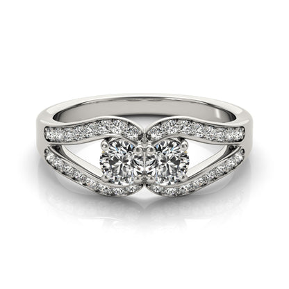 Two Stone Split Shank Design Diamond Ring in 14k White Gold (3/4 cttw)-Teresa&#39;s Fashionista LLC