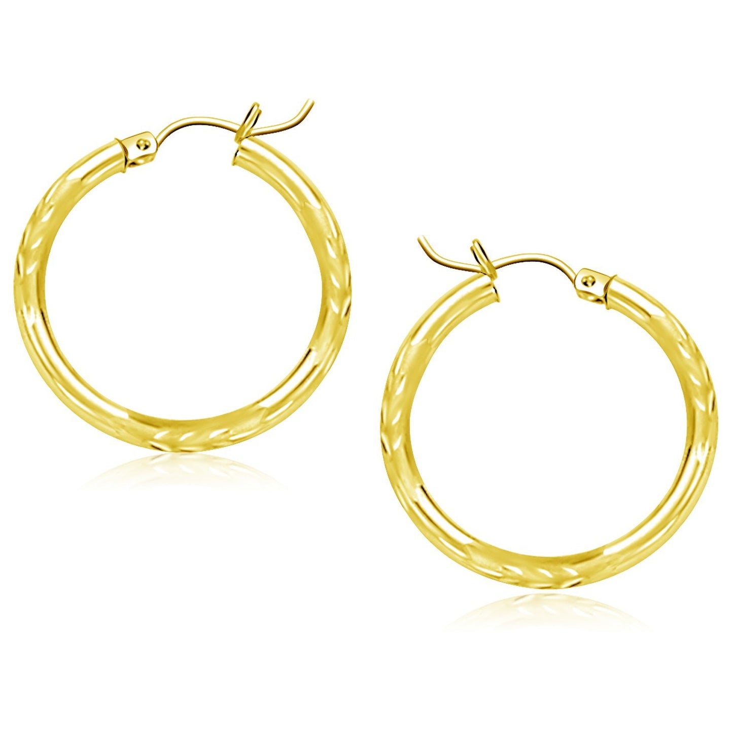 10k Yellow Gold Diamond Cut Hoop Earrings (25mm)-Teresa&#39;s Fashionista LLC