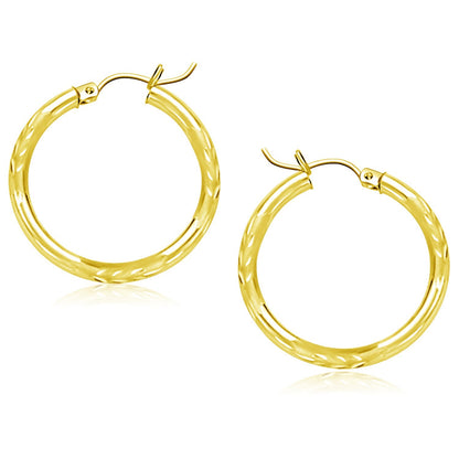 10k Yellow Gold Diamond Cut Hoop Earrings (25mm)-Teresa&#39;s Fashionista LLC