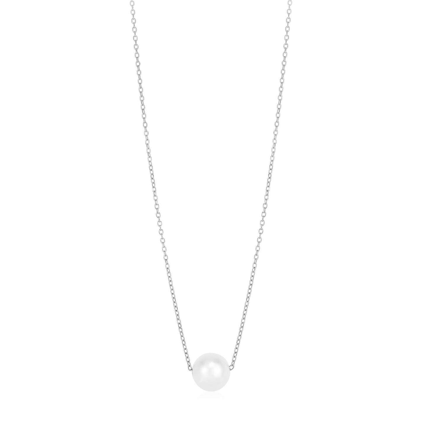 14k White Gold Pearl Solitaire Necklace-Teresa&#39;s Fashionista LLC