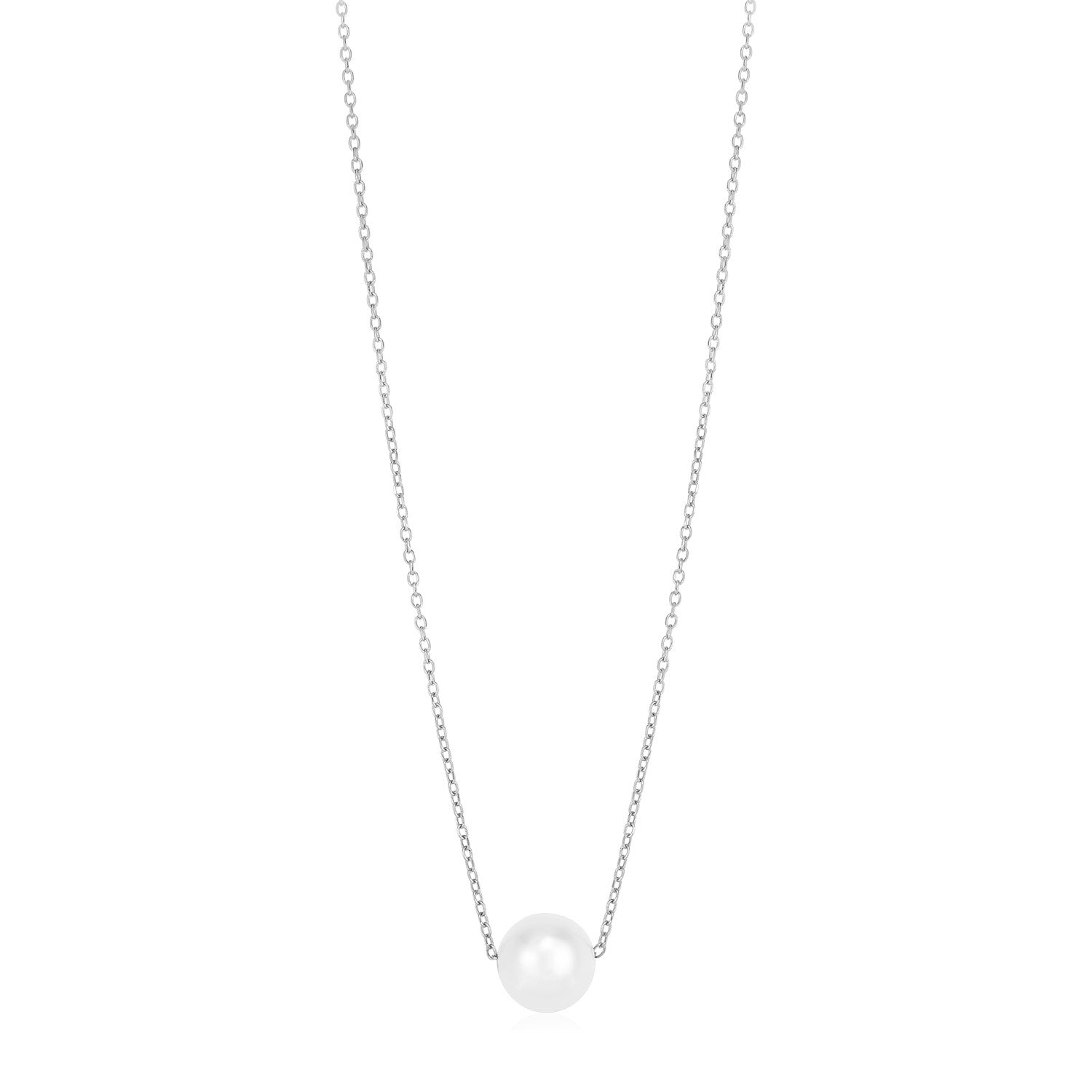 14k White Gold Pearl Solitaire Necklace-Teresa&#39;s Fashionista LLC