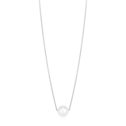 14k White Gold Pearl Solitaire Necklace-Teresa&#39;s Fashionista LLC