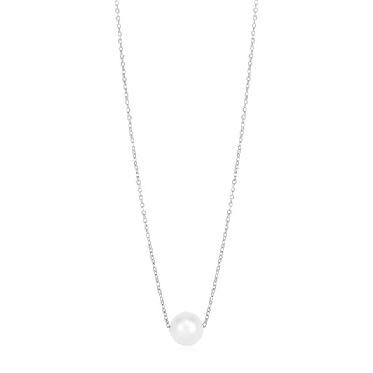 14k White Gold Pearl Solitaire Necklace-Teresa&#39;s Fashionista LLC