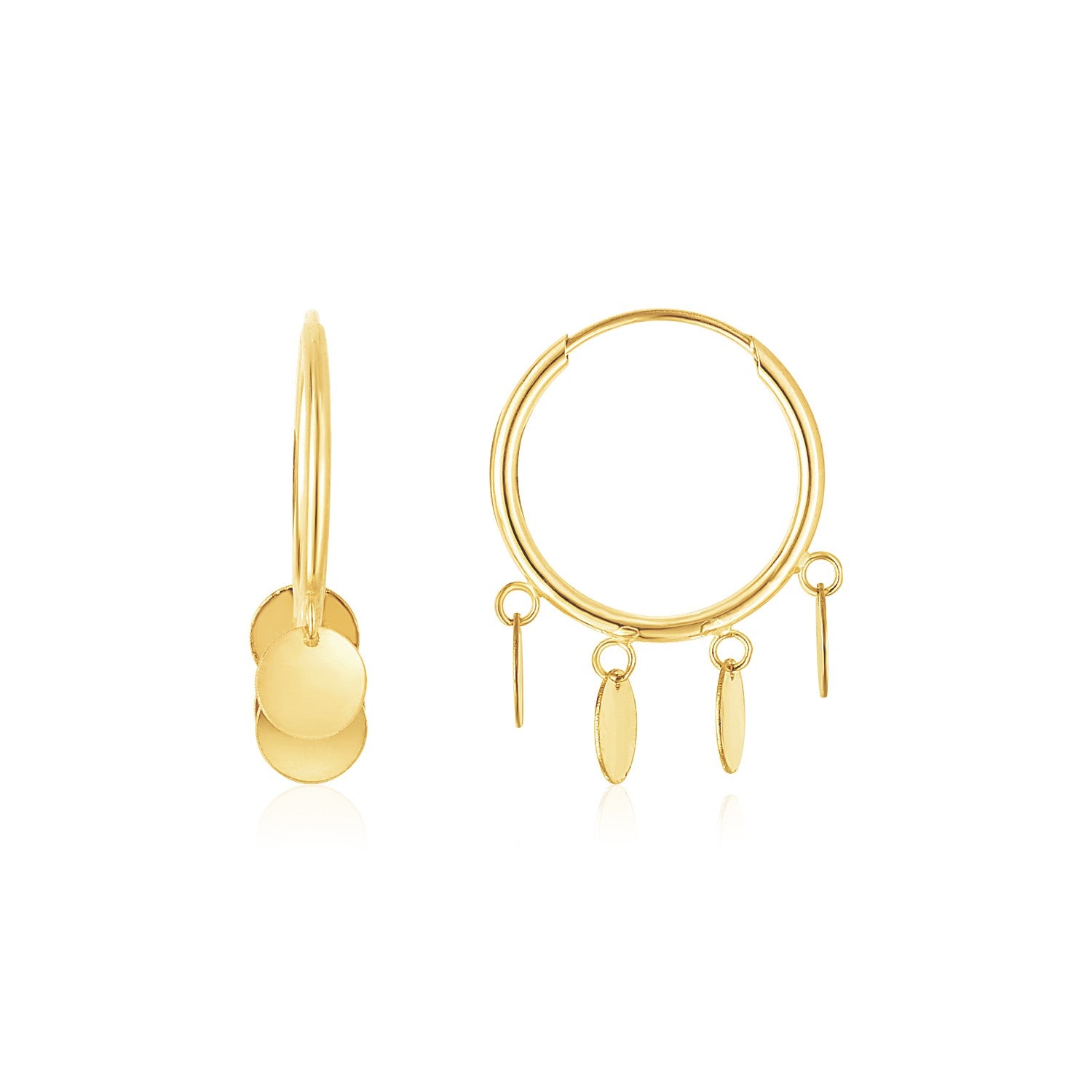 14K Yellow Gold Endless Circle Charm Huggie Hoop Earrings-Teresa&#39;s Fashionista LLC