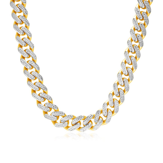 14k Two Tone Gold Miami Cuban Chain Necklace with White Pave-Teresa&#39;s Fashionista LLC