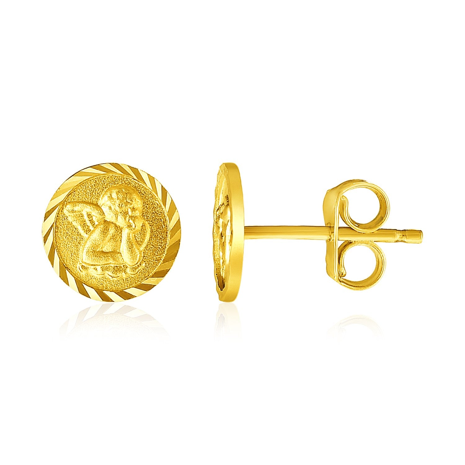 14k Yellow Gold Round Angel Post Earrings-Teresa&#39;s Fashionista LLC