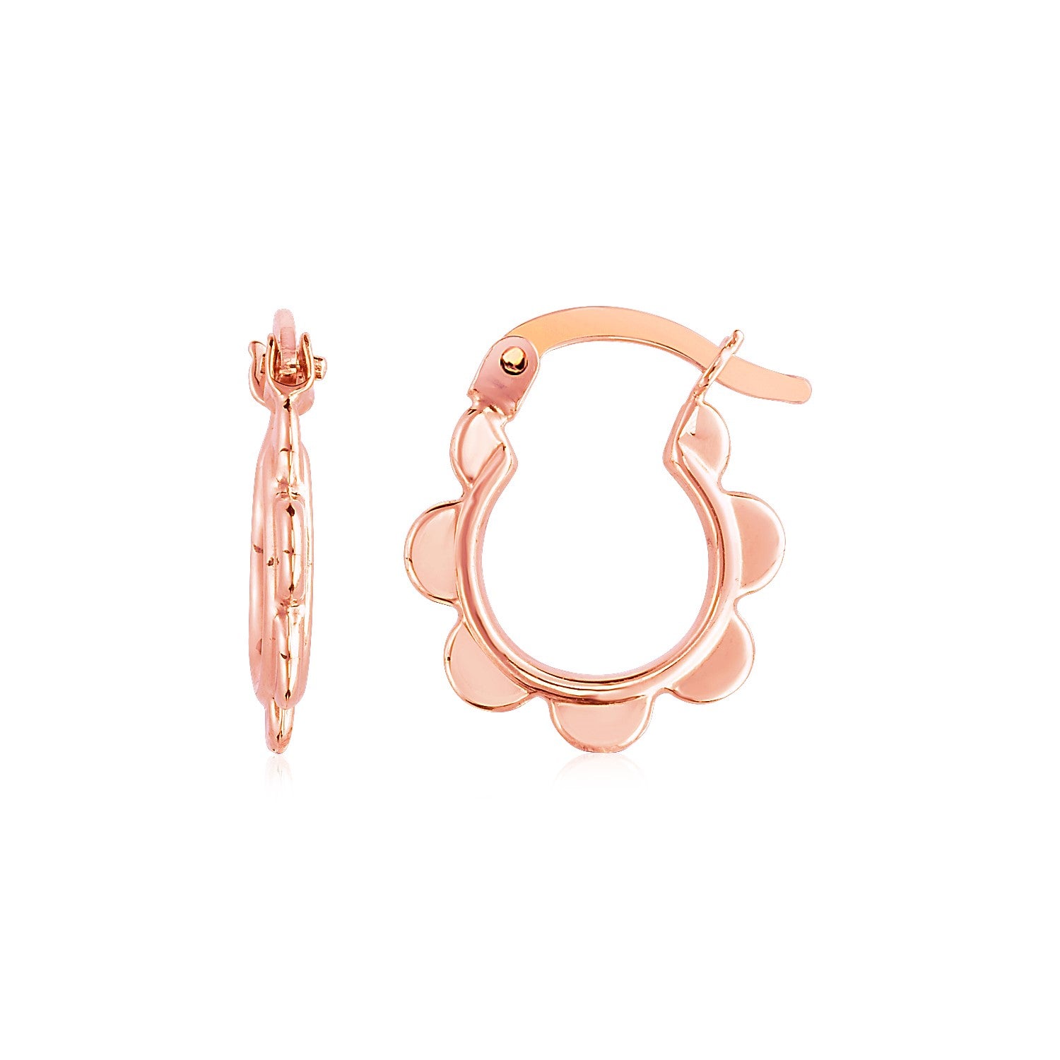 14k Rose Gold Scalloped Hoop Earrings-Teresa&#39;s Fashionista LLC