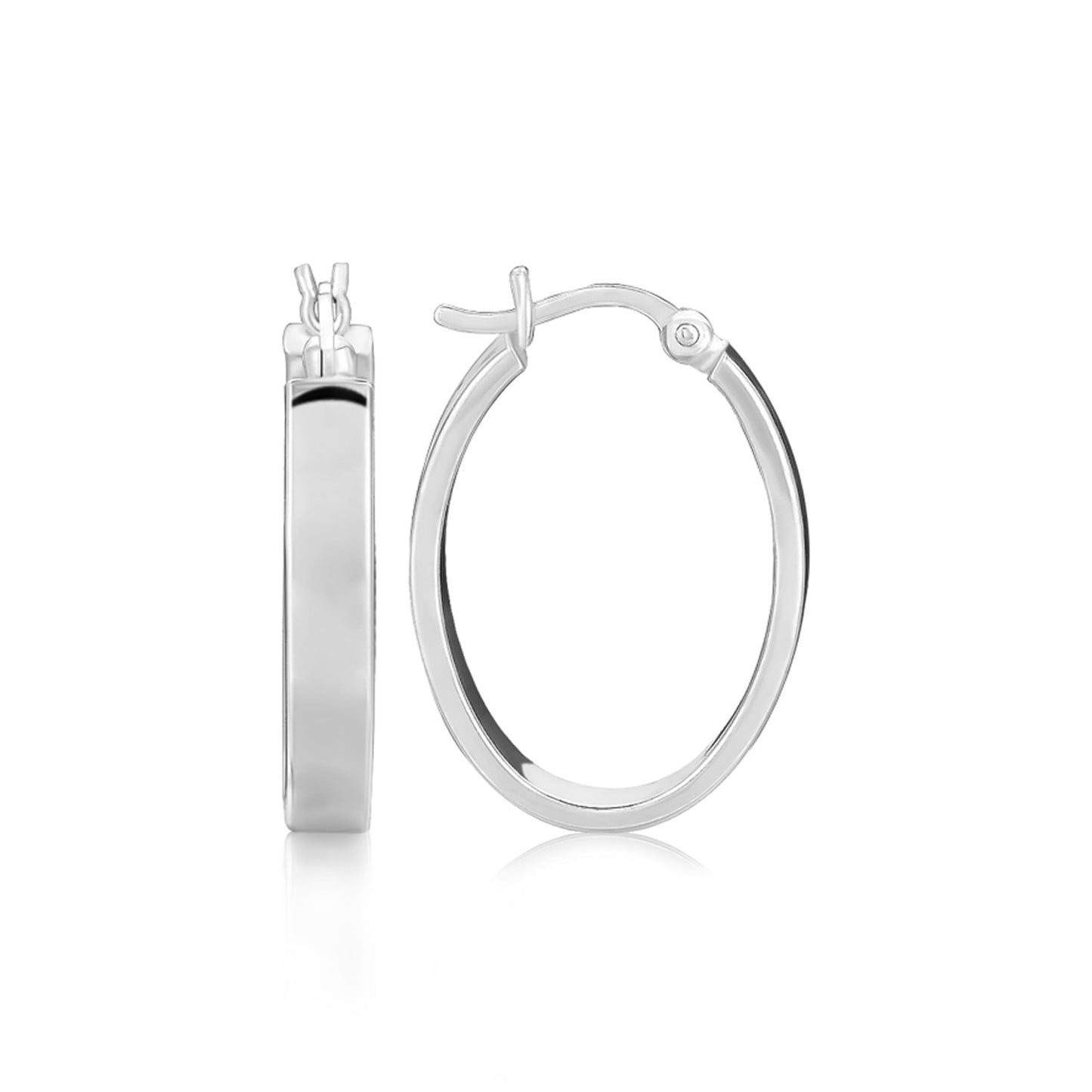 Sterling Silver Flat Style Oval Hoop Earrings with Rhodium Plating-Teresa&#39;s Fashionista LLC