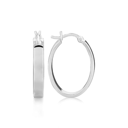 Sterling Silver Flat Style Oval Hoop Earrings with Rhodium Plating-Teresa&#39;s Fashionista LLC