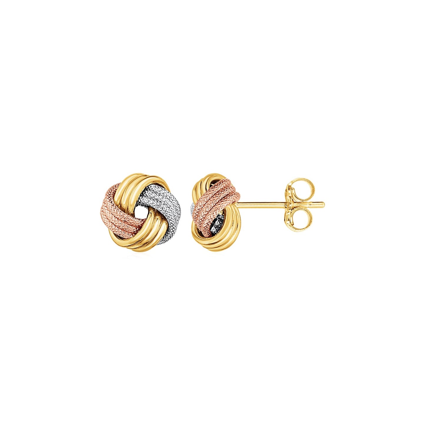 Love Knot Post Earrings in 14k Tri Color Gold-Teresa&#39;s Fashionista LLC