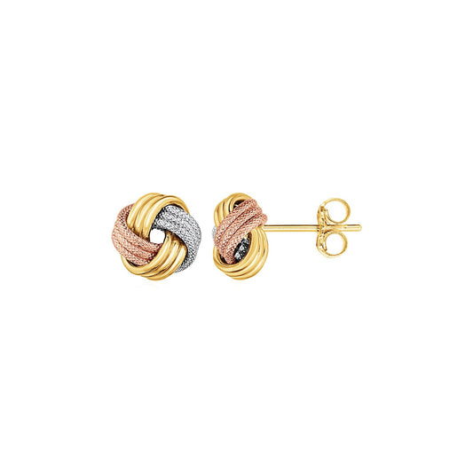 Love Knot Post Earrings in 14k Tri Color Gold-Teresa&#39;s Fashionista LLC