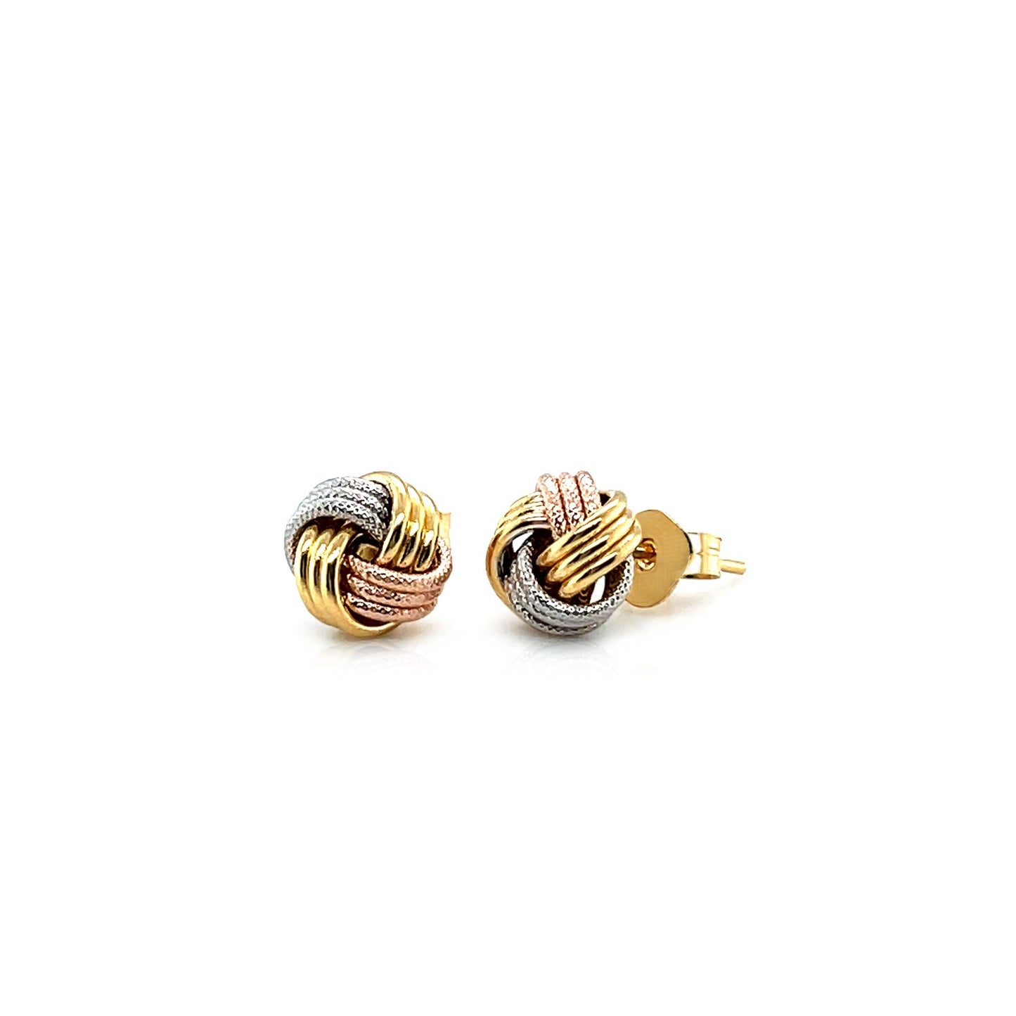 Love Knot Post Earrings in 14k Tri Color Gold-Teresa&#39;s Fashionista LLC