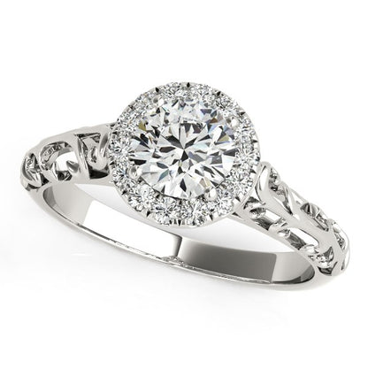 14k White Gold Halo Antique Style Round Diamond Engagement Ring (5/8 cttw)-Teresa&#39;s Fashionista LLC