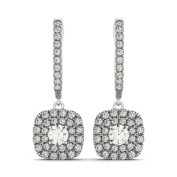 14k White Gold Double Halo Cushion Outer Shaped Diamond Earrings (3/4 cttw)-Teresa&#39;s Fashionista LLC