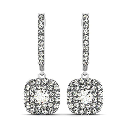 14k White Gold Double Halo Cushion Outer Shaped Diamond Earrings (3/4 cttw)-Teresa&#39;s Fashionista LLC