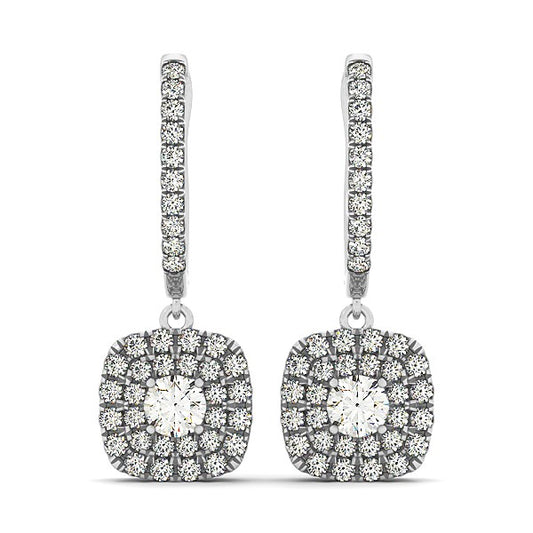 14k White Gold Double Halo Cushion Outer Shaped Diamond Earrings (3/4 cttw)-Teresa&#39;s Fashionista LLC