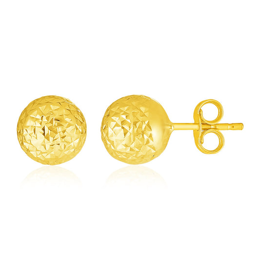 14k Yellow Gold Ball Earrings with Crystal Cut Texture-Teresa&#39;s Fashionista LLC