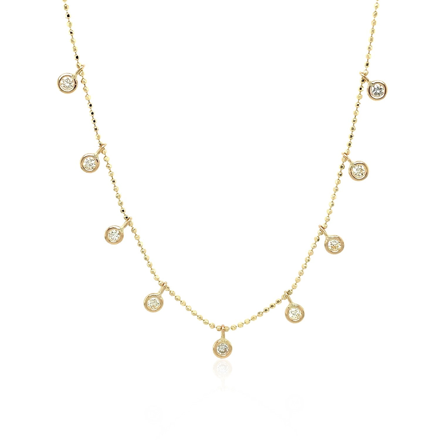 14k Yellow Gold Necklace with Round Diamond Charms-Teresa&#39;s Fashionista LLC