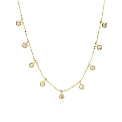 14k Yellow Gold Necklace with Round Diamond Charms-Teresa&#39;s Fashionista LLC