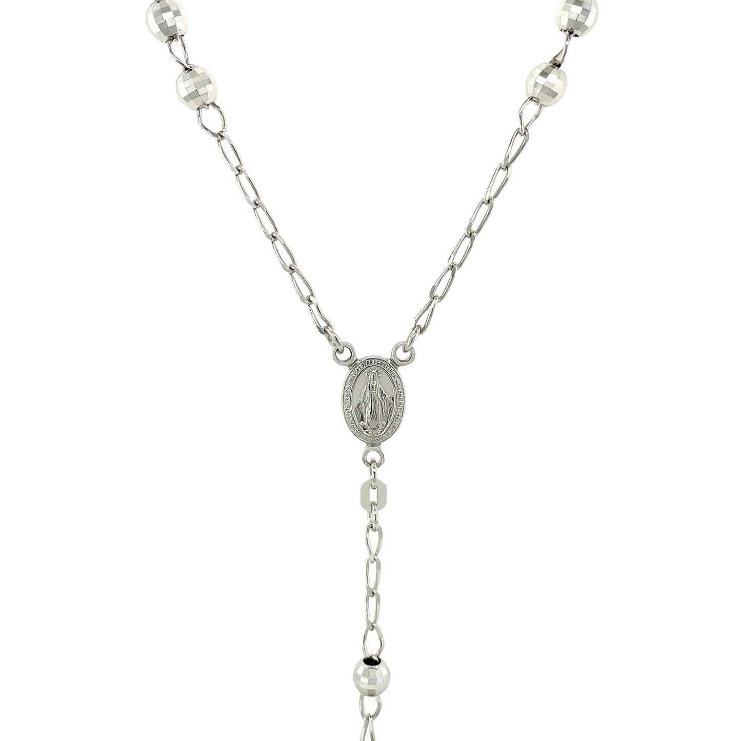 Rosary Chain and Large Bead Necklace in Sterling Silver-Teresa&#39;s Fashionista LLC