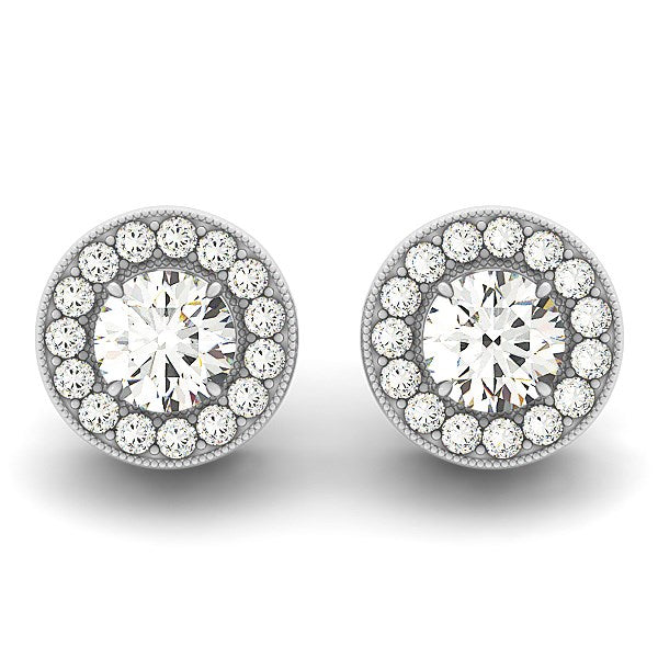 14k White Gold Round Diamond Halo Milgrain Border Earrings (3/4 cttw)-Teresa&#39;s Fashionista LLC