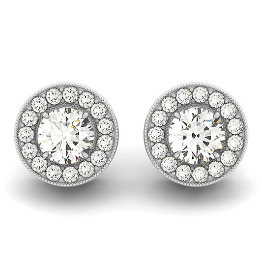 14k White Gold Round Diamond Halo Milgrain Border Earrings (3/4 cttw)-Teresa&#39;s Fashionista LLC