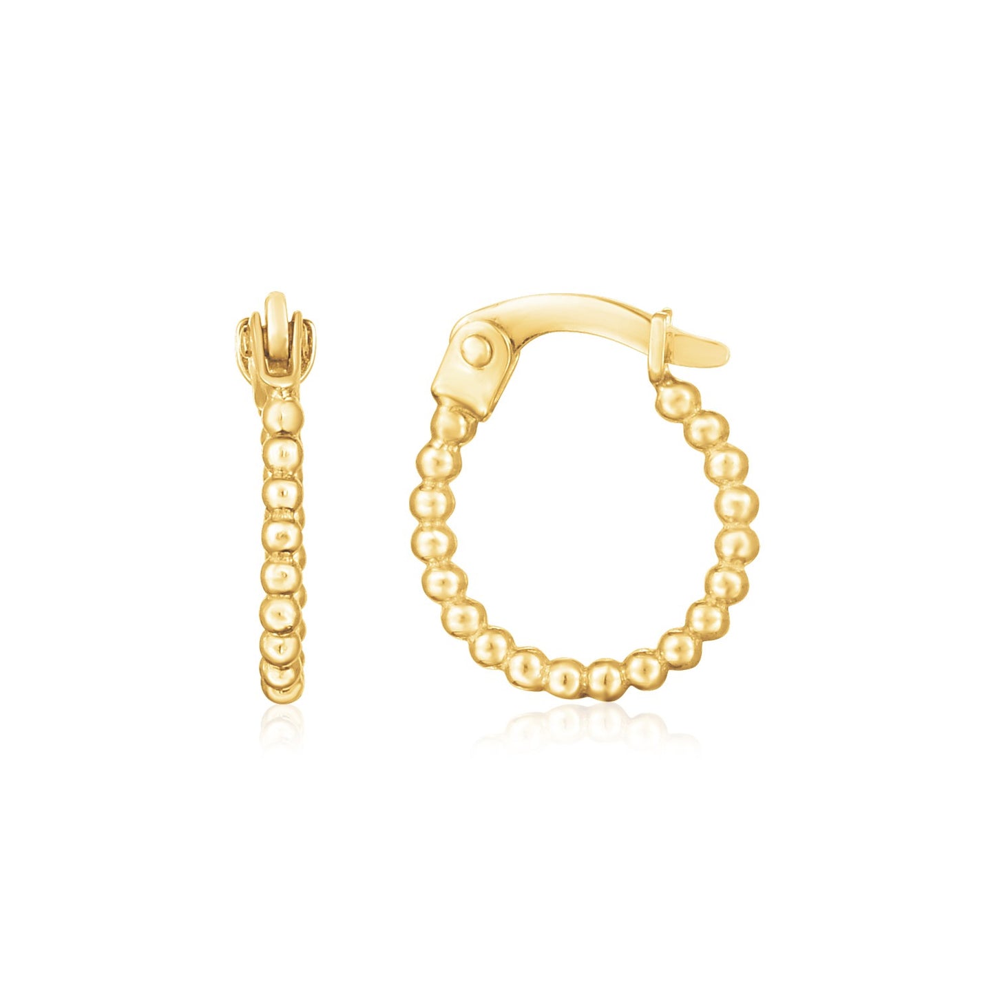 14K Yellow Gold Bead Hinged Hoop Earrings-Teresa&#39;s Fashionista LLC