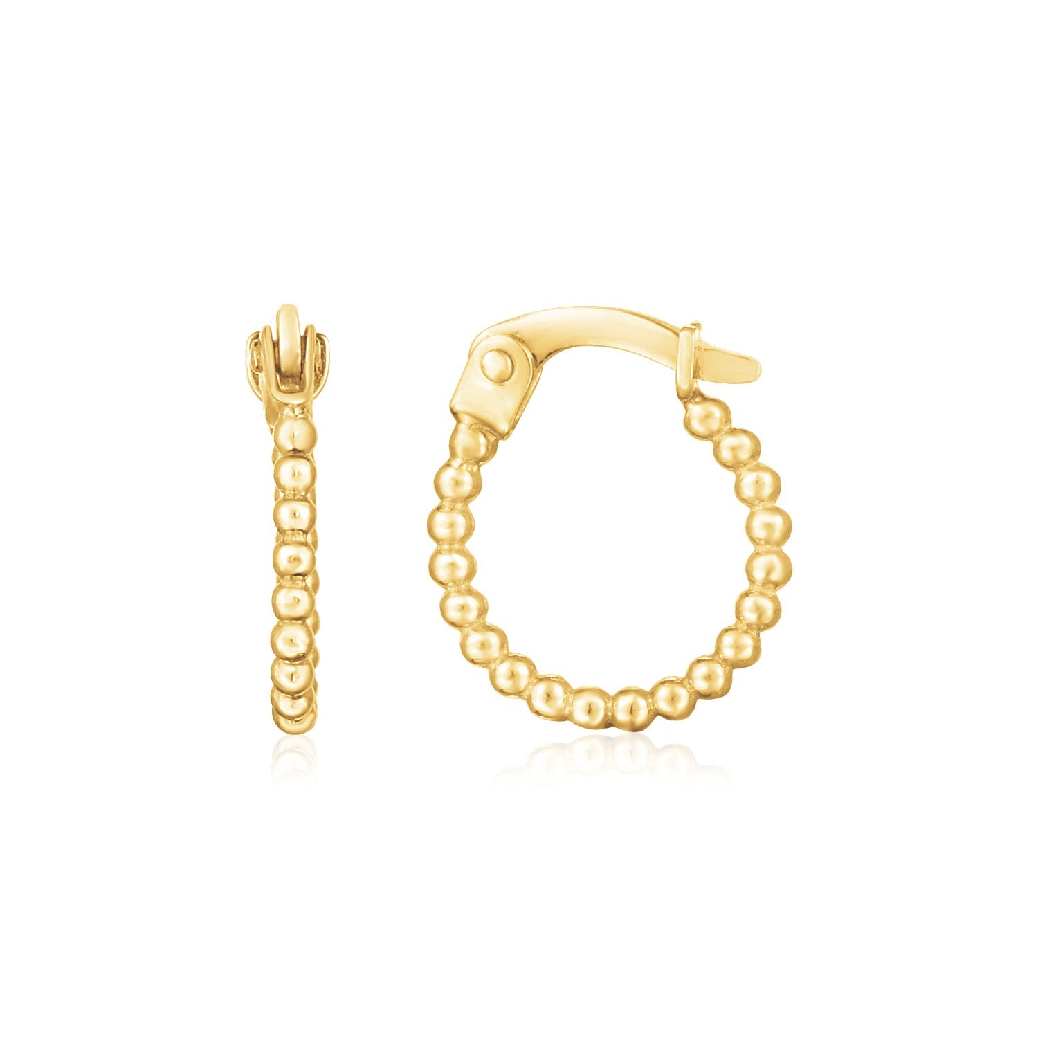 14K Yellow Gold Bead Hinged Hoop Earrings-Teresa&#39;s Fashionista LLC