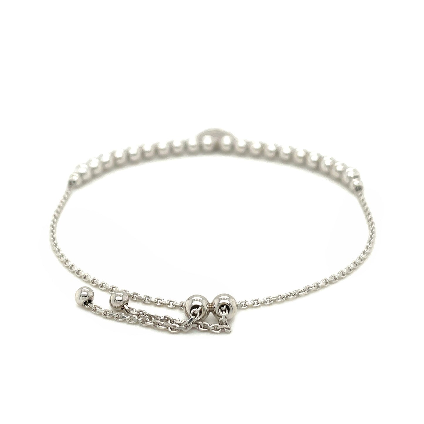 Adjustable Bead Bracelet with Round Charm and Cubic Zirconias in Sterling Silver-Teresa&#39;s Fashionista LLC