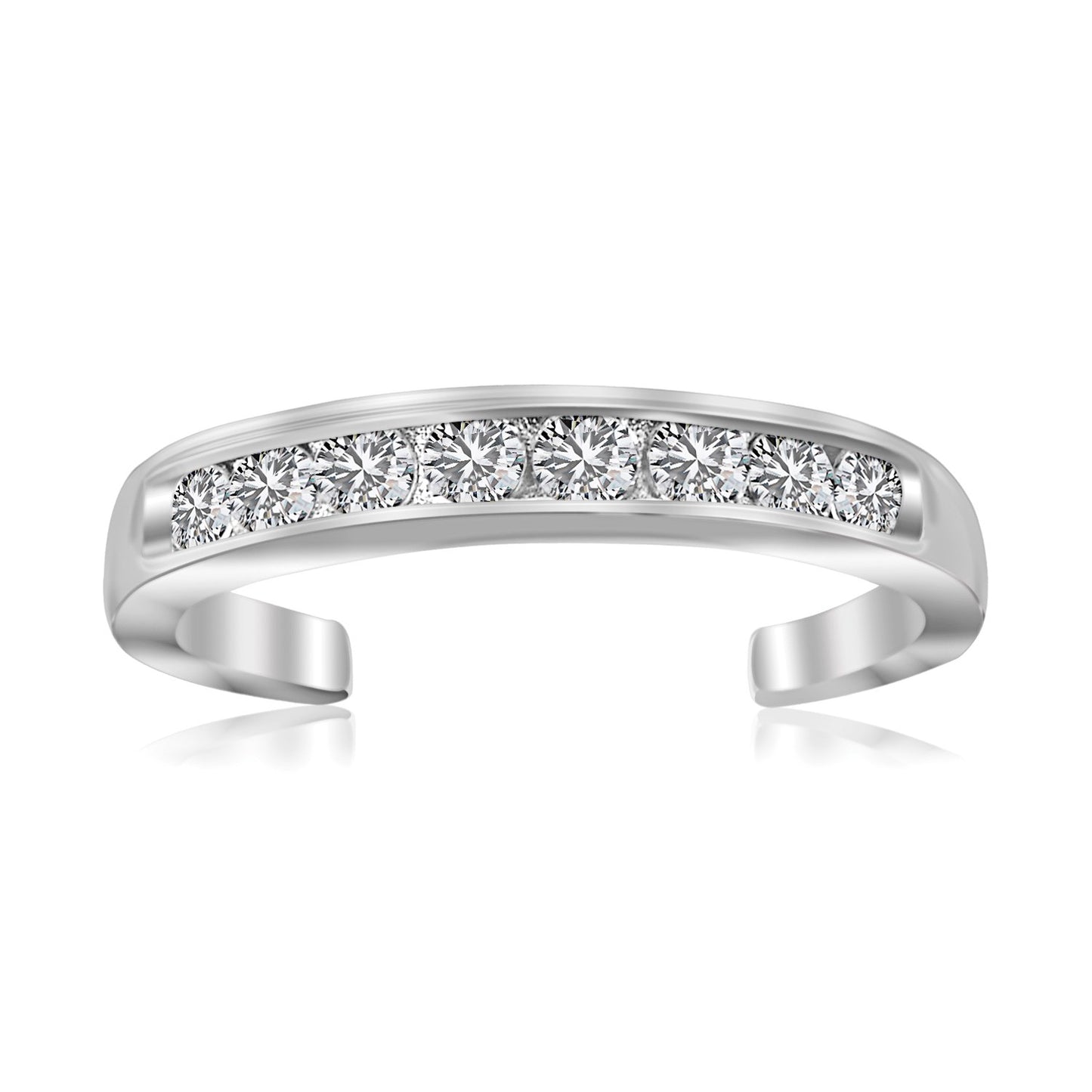 Sterling Silver Rhodium Finished Toe Ring with White Tone Cubic Zirconia Accents-Teresa&#39;s Fashionista LLC