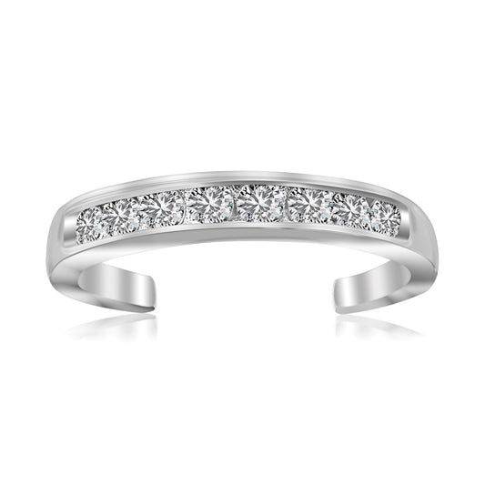 Sterling Silver Rhodium Finished Toe Ring with White Tone Cubic Zirconia Accents - Teresa's Fashionista LLC