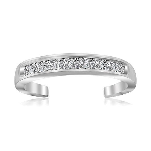 Sterling Silver Rhodium Finished Toe Ring with White Tone Cubic Zirconia Accents-Teresa&#39;s Fashionista LLC