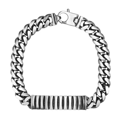 Sterling Silver Gunmetal Finish Cuban Link ID Style Bracelet-Teresa&#39;s Fashionista LLC