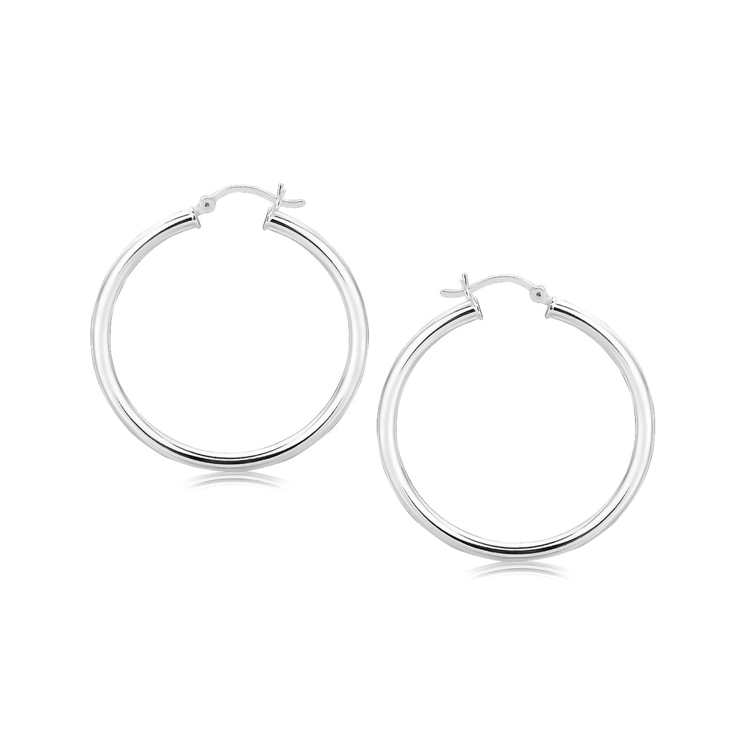 Sterling Silver Rhodium Plated Polished Motif Hoop Earrings (35mm)-Teresa&#39;s Fashionista LLC