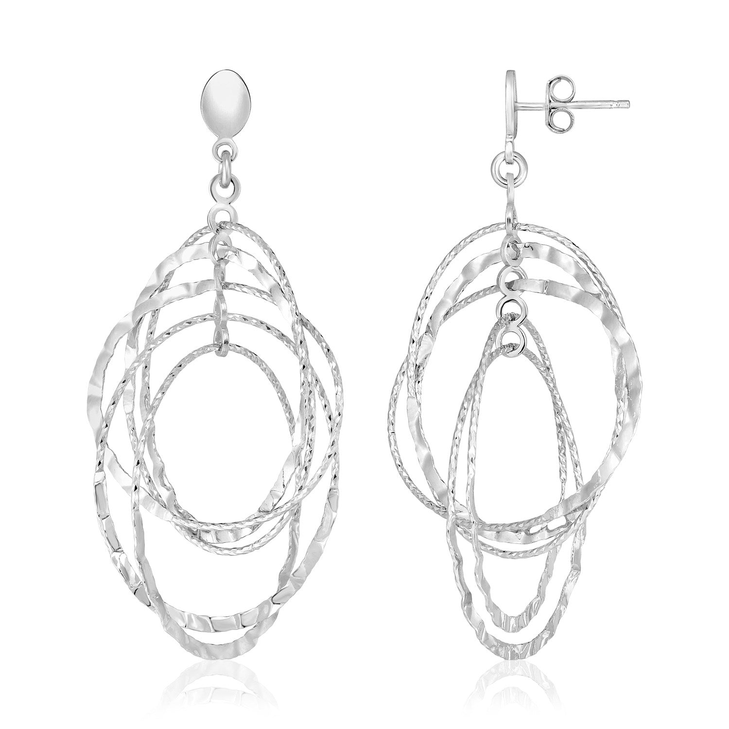 Sterling Silver Textured Oval Dangle Earrings-Teresa&#39;s Fashionista LLC