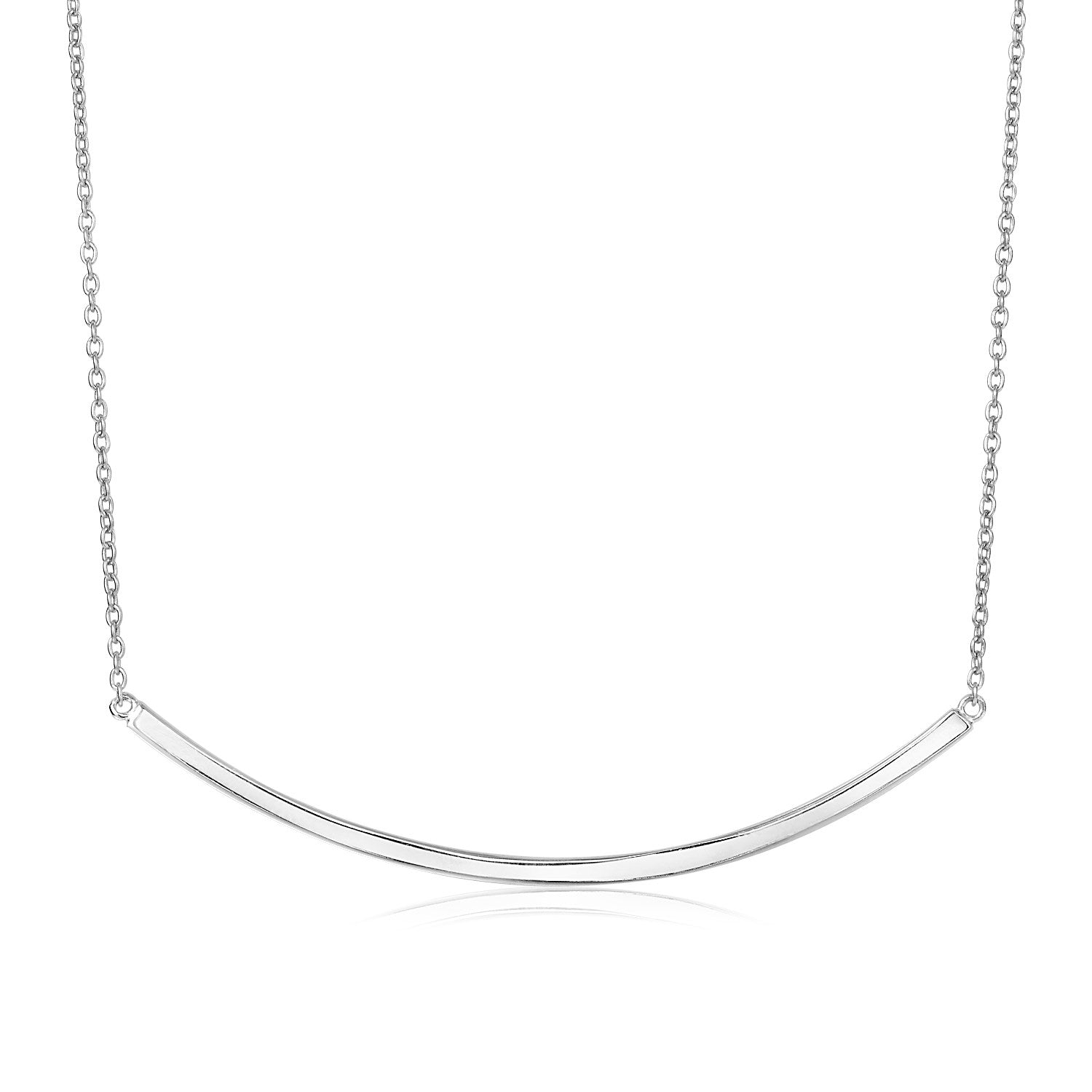 Sterling Silver Polished Curved Bar Necklace-Teresa&#39;s Fashionista LLC