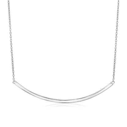 Sterling Silver Polished Curved Bar Necklace-Teresa&#39;s Fashionista LLC