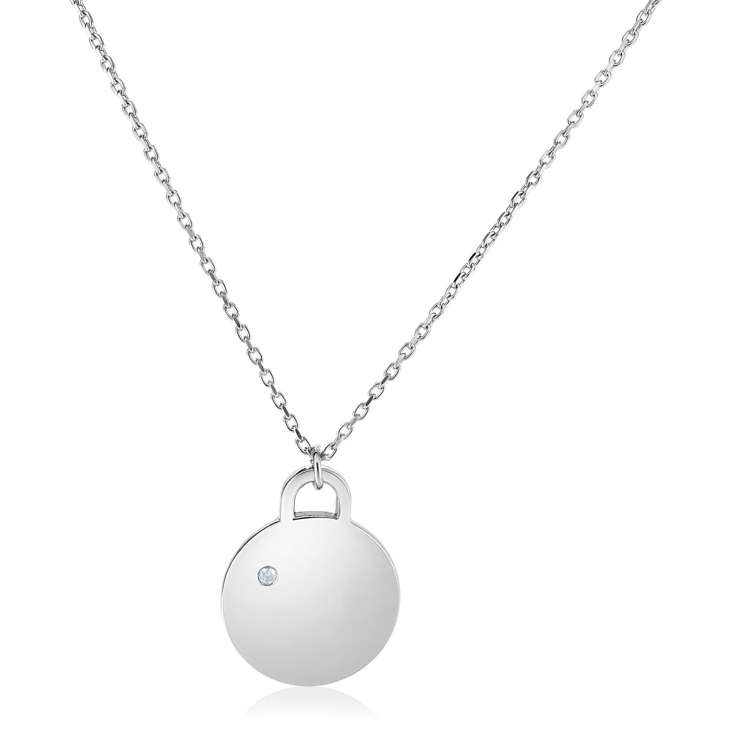 Sterling Silver 18 inch Necklace with Polished Disc with Diamond-Teresa&#39;s Fashionista LLC