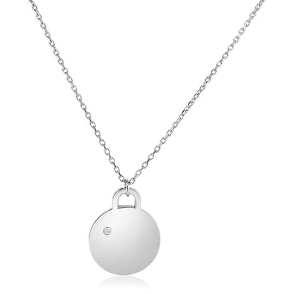 Sterling Silver 18 inch Necklace with Polished Disc with Diamond-Teresa&#39;s Fashionista LLC